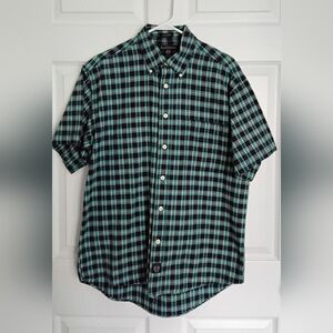 Ruff Hewn Short-Sleeve Plaid Button-Down Shirt in Teal and Navy